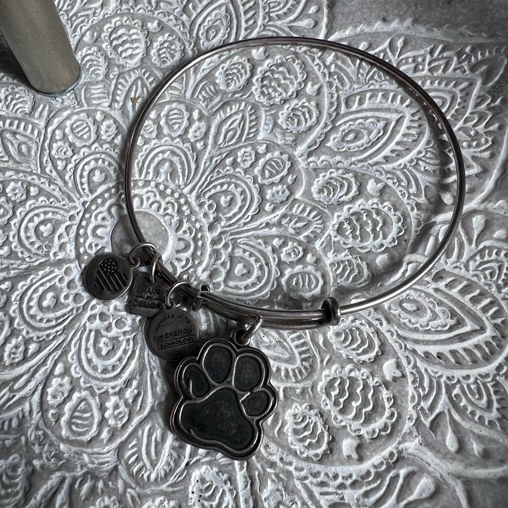Alex and Ani Paw Print Charm Bangle Bracelet – Adjustable Silver Tone